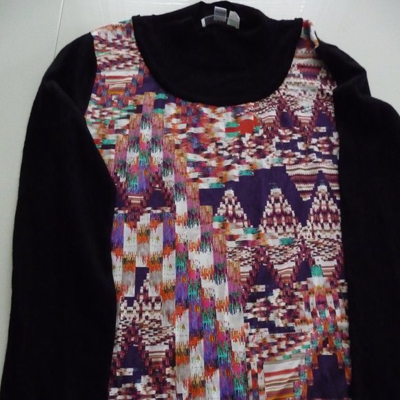 BALLA VALENTINA ITALIAN merino wool viscose multicolor artsy high neck blouse M - Picture 2 of 6